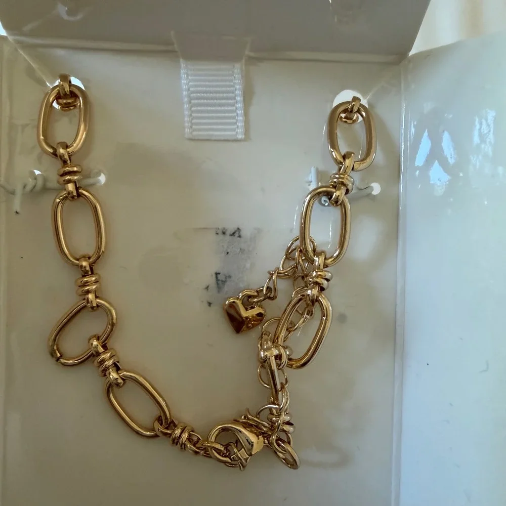 Piper.k Gold Tone Puffed HeartLink Chain Necklace 16+3 Inch NIB Lead Nickel Free